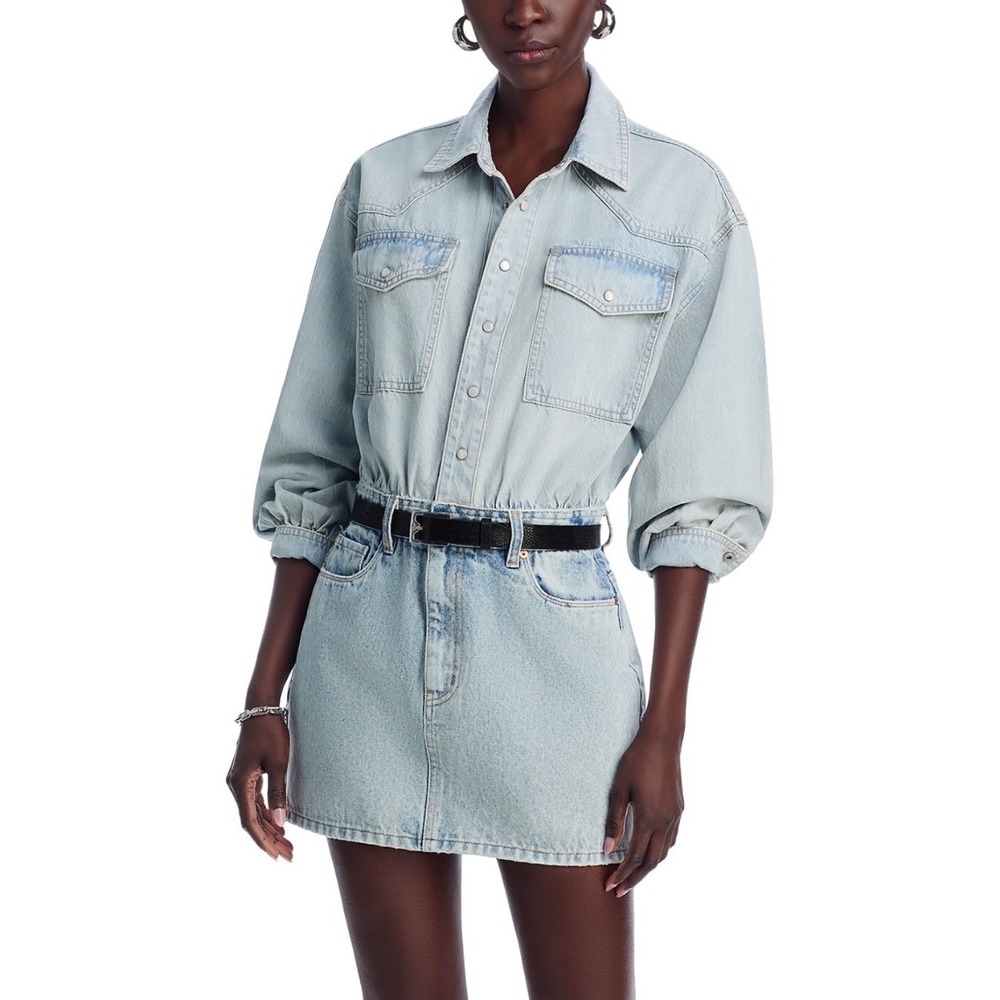BLANKNYC‎ Two Tone Denim Dress Light Wash Snap Front Belted XS